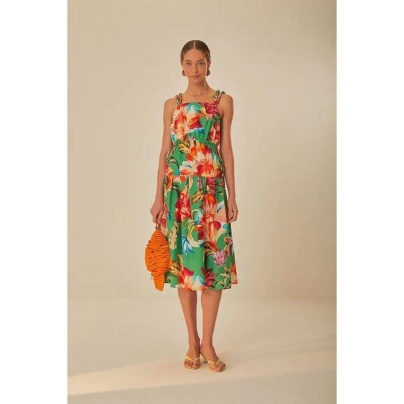 Farm Rio Women's Multicolor Tropicart Floral Sleeveless Midi Dress Large NWT - Picture 6 of 14